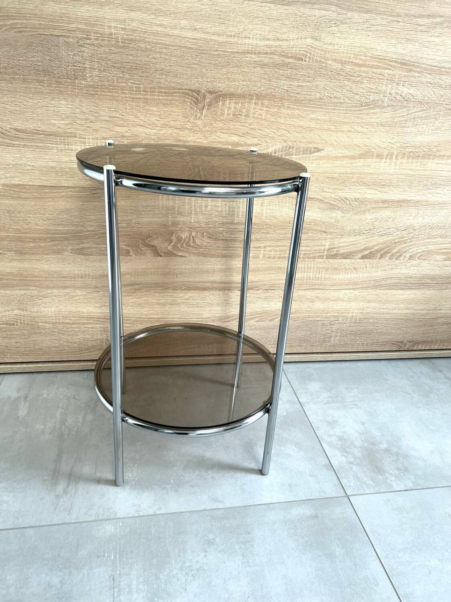 Round console 1970 chrome tube and smoked glass perfect condition