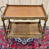 Trolley on wheels and its tray, work from the 1960s in beech
