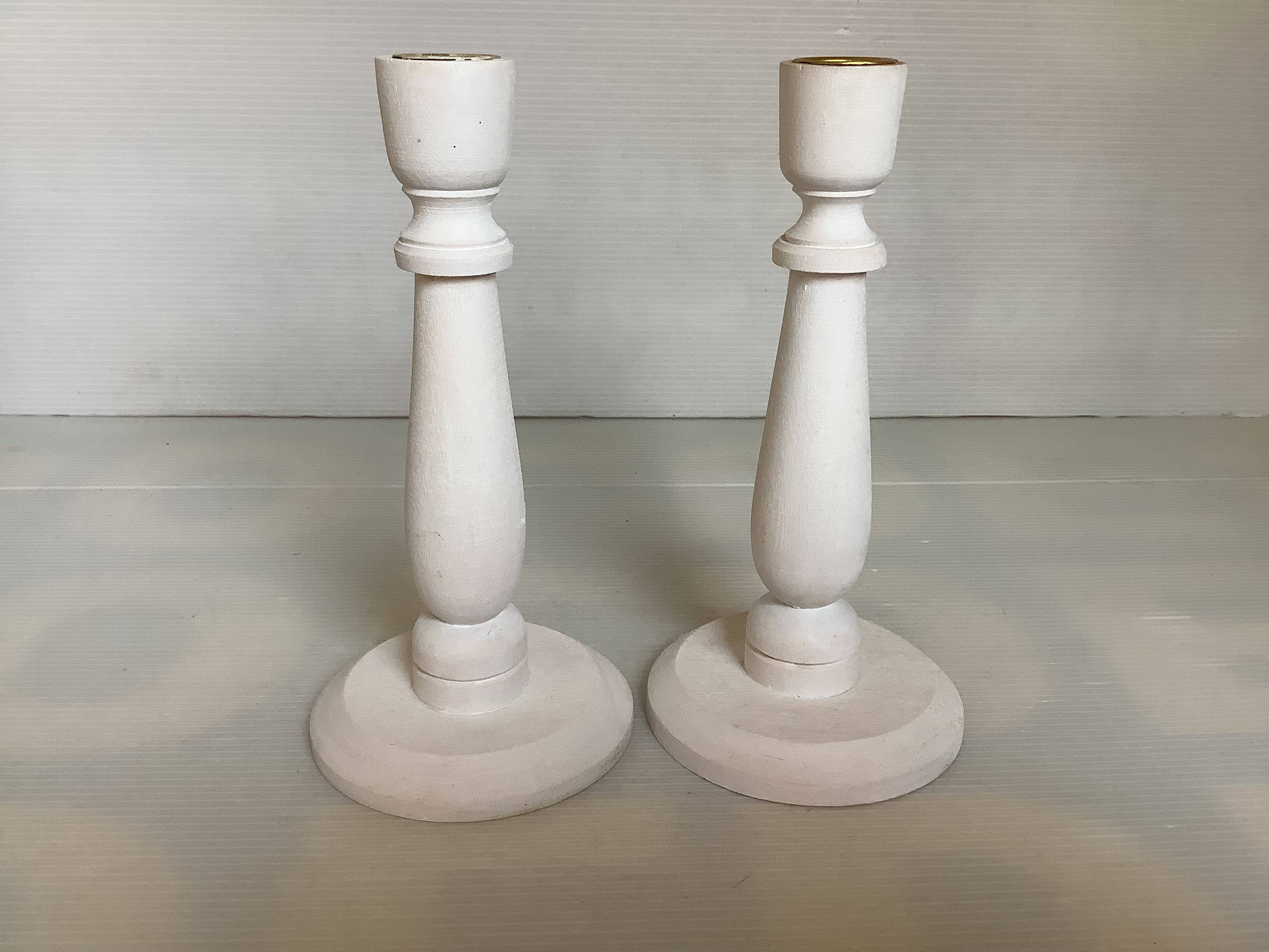 Pair of painted wooden candlesticks