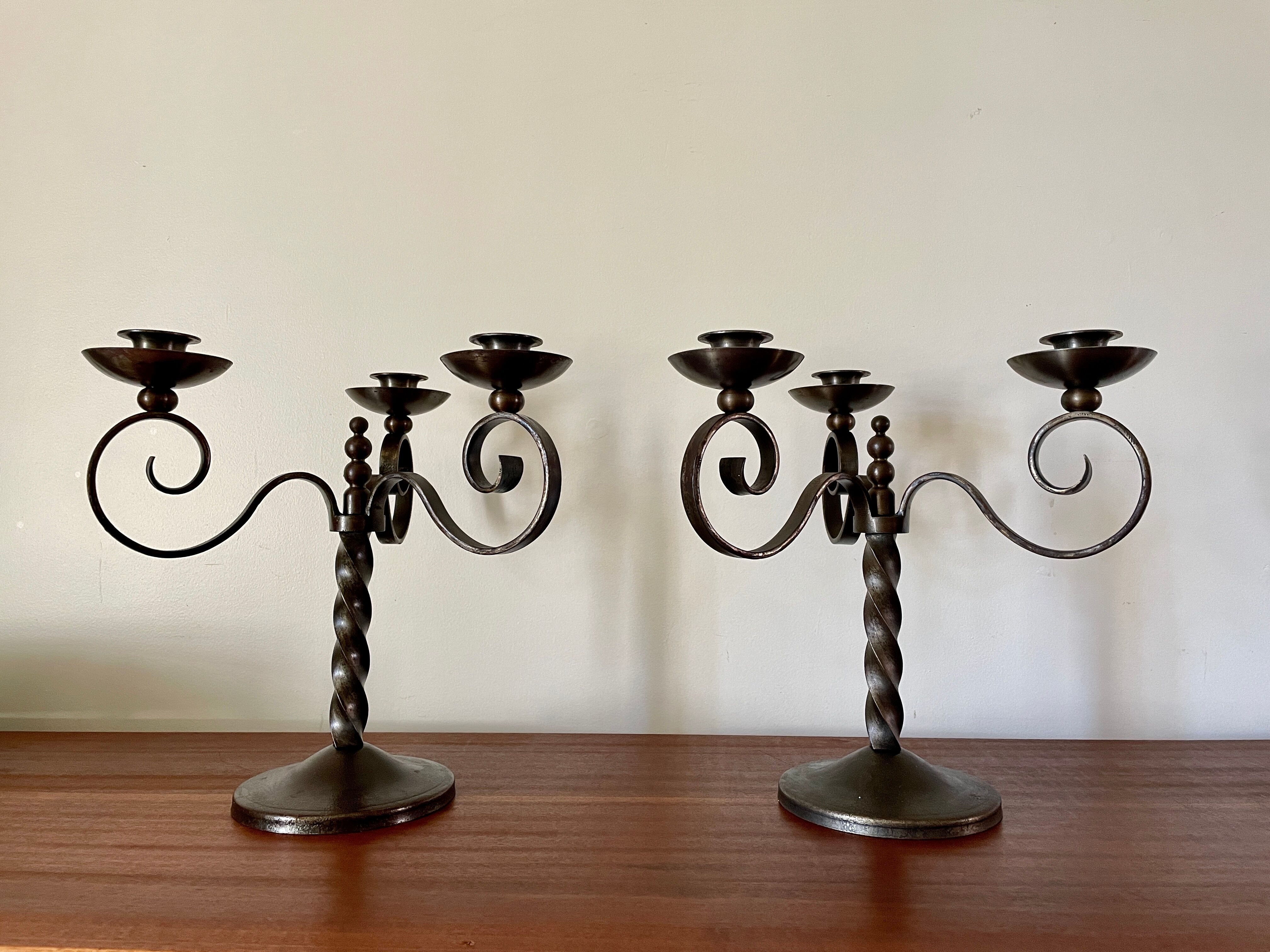 Pair of brutalist candelabra by Charles Piguet 1930