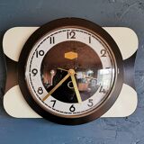 Vintage formica clock rectangular silent wall pendulum "Carrez black white"