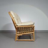 Chaise longue surdimensionnée en rotin/bambou avec coussins d'origine. Années 1970