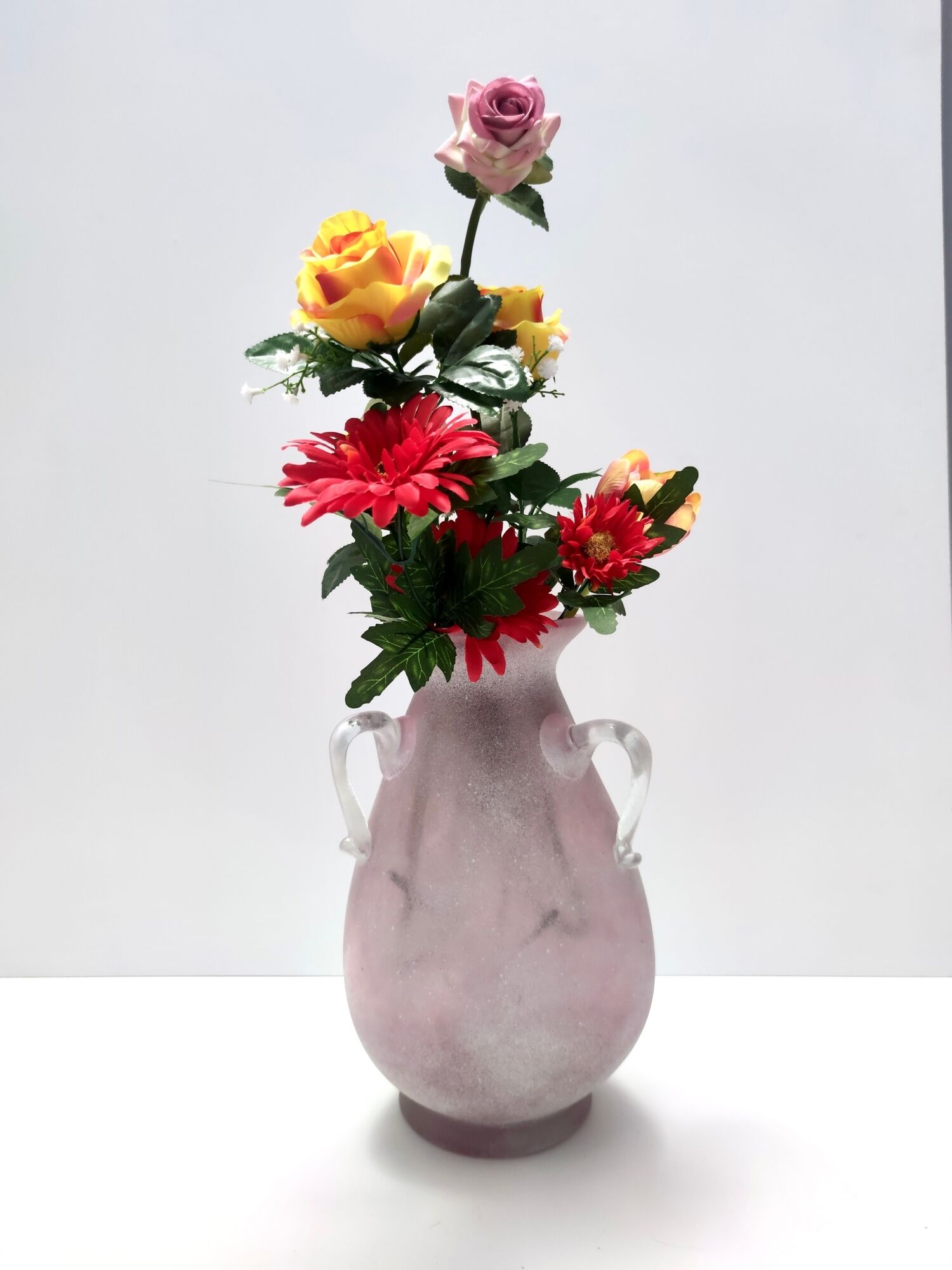 Postmodern pink scavo glass vase
