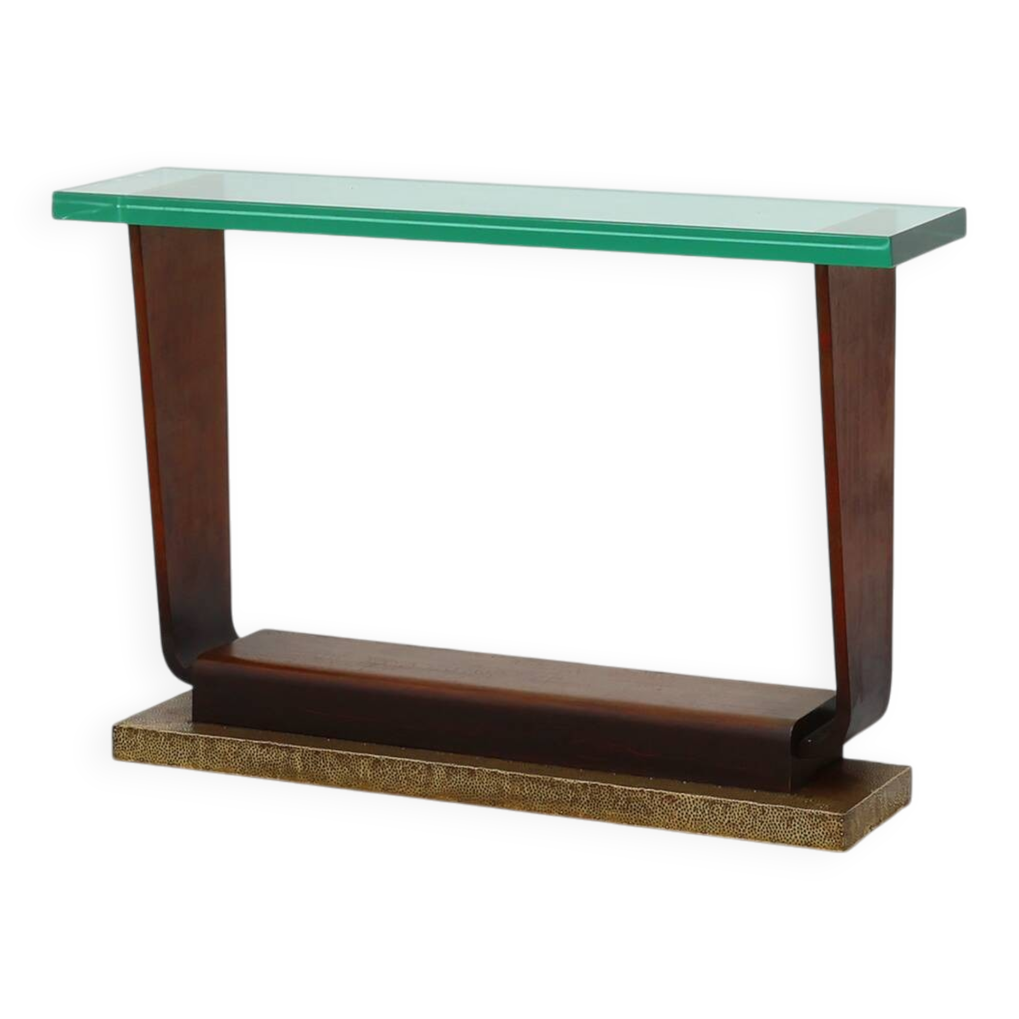 Console sculpturale Art Déco française avec plateau en verre, vers 1925