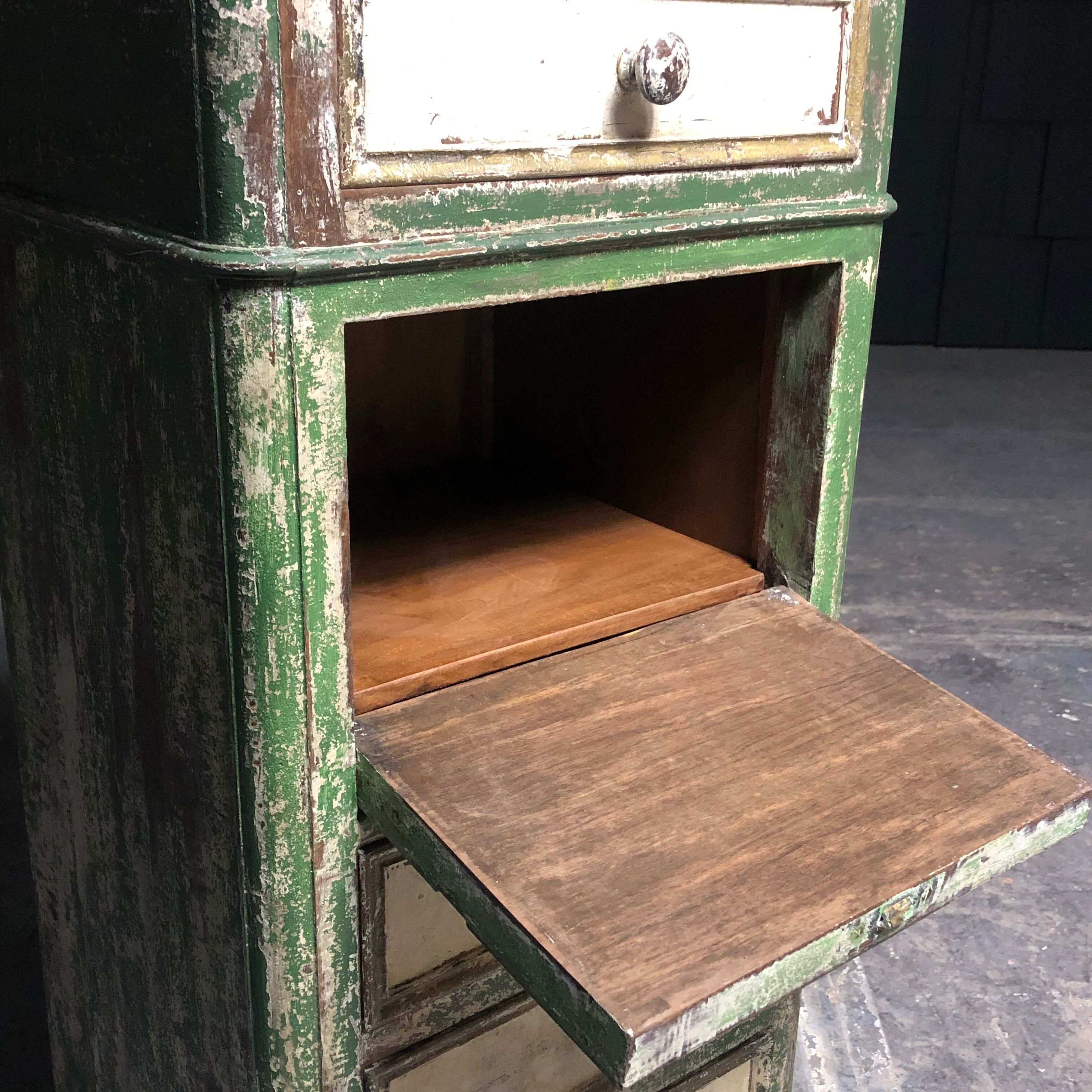 Old wooden dresser, aged green patina