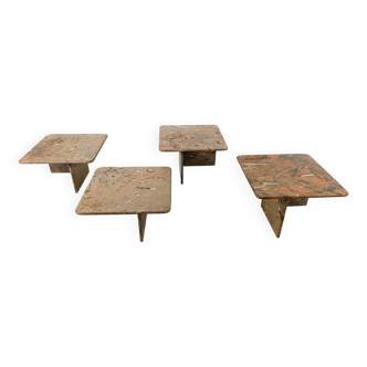 Set of 4 fossil stone side tables, 1990s