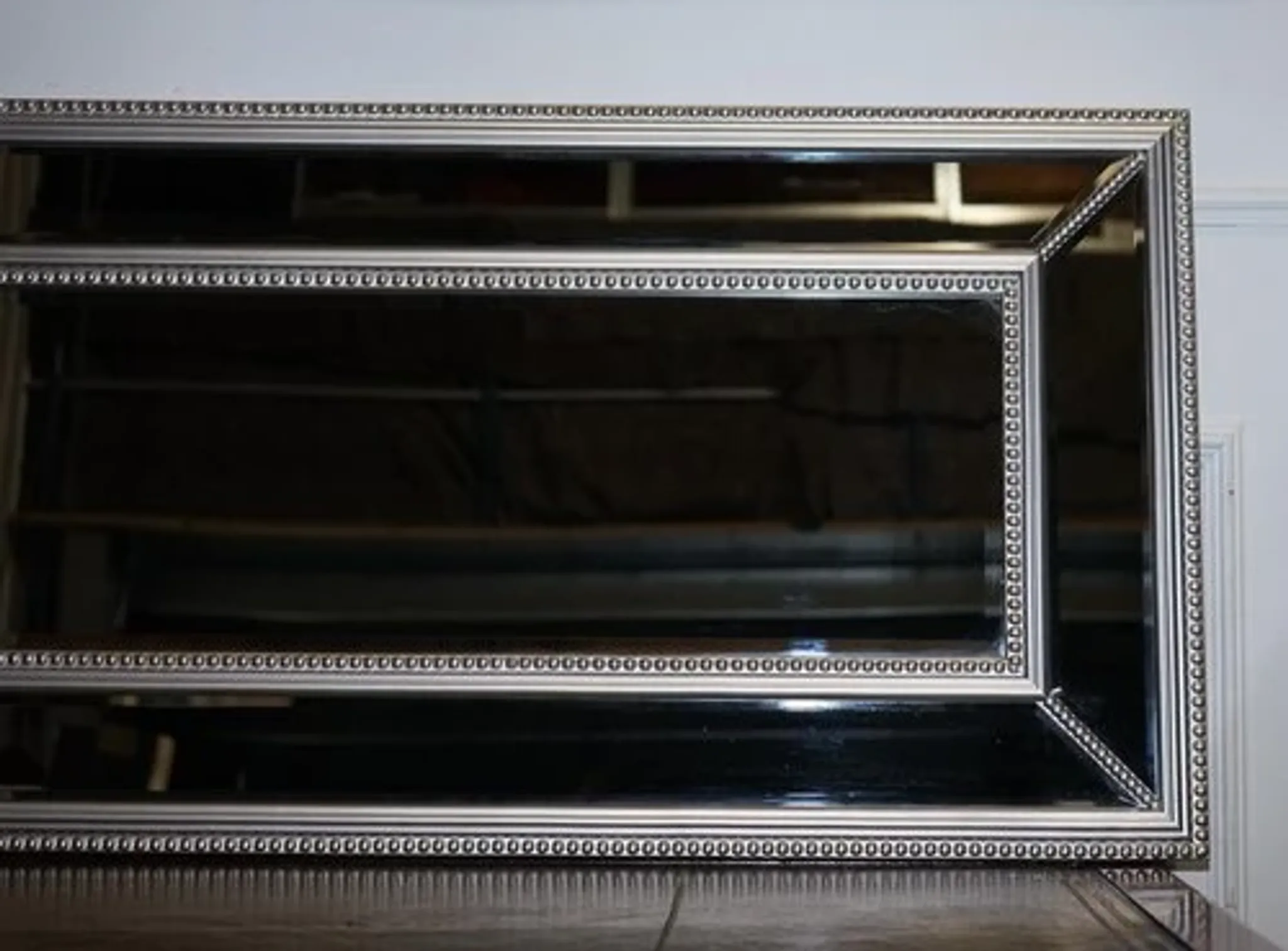 Large Bevelled Rectangular Mirror with Cushioned Silver Frame