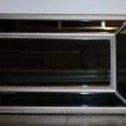 Large Bevelled Rectangular Mirror with Cushioned Silver Frame