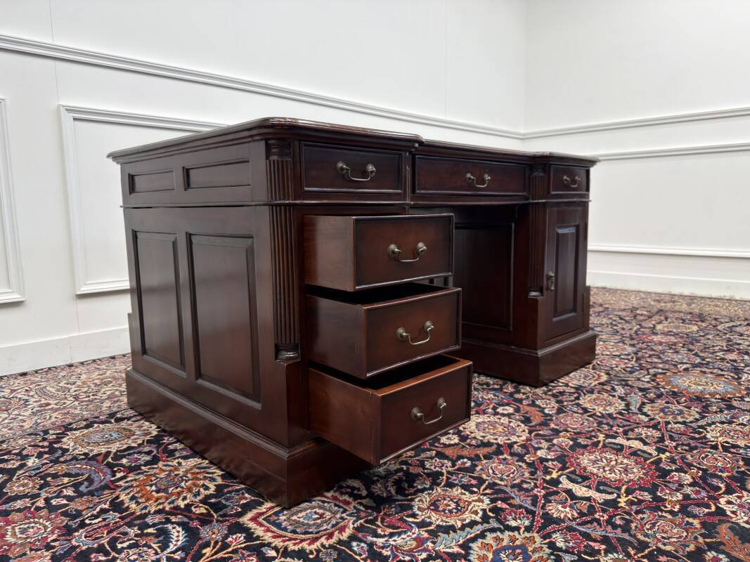 Classic English Partner Desk Green Leather