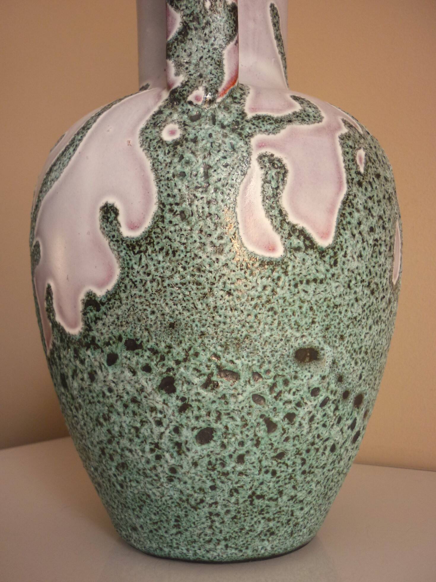 Large vase in glazed ceramic and "fat lava", signed Bruno Dose, design from the 50s/60s