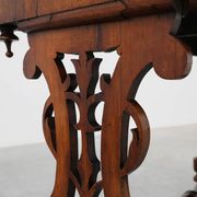 Victorian Walnut Side Table with Inlaid Top and Pierced Scroll Ends, Englan