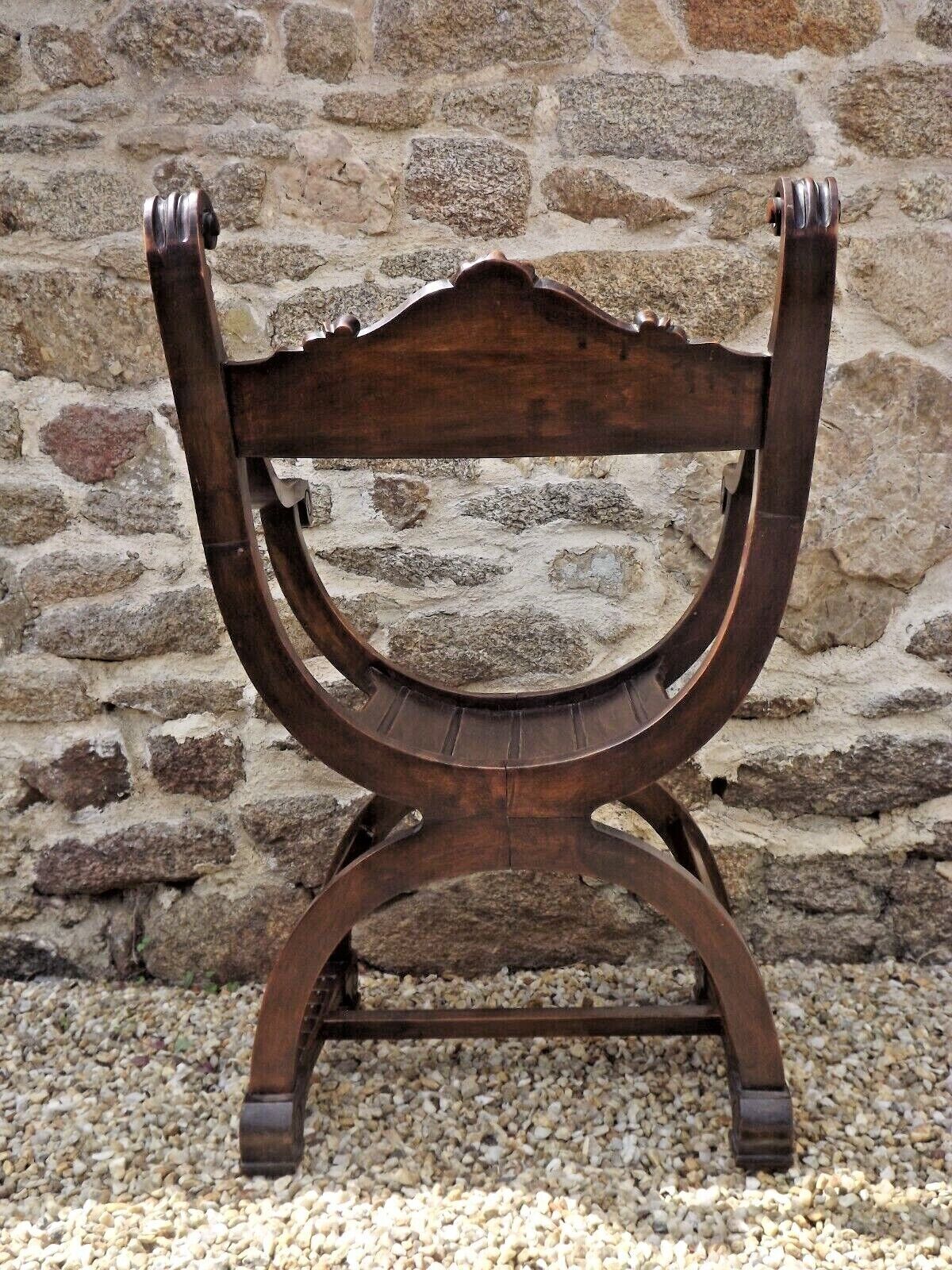 Dagobert armchair curule hard carved walnut demon head detail 3675