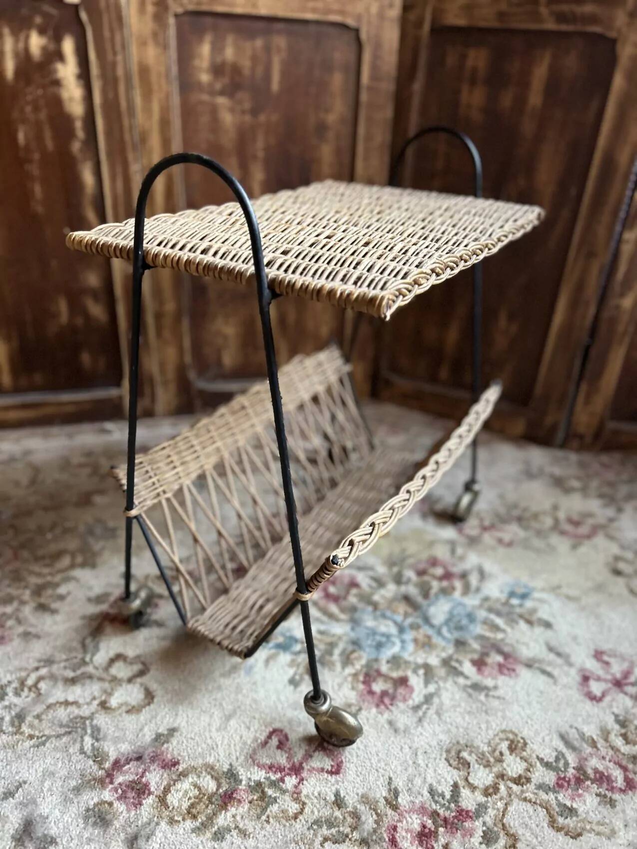 Vintage 1960s rattan magazine rack