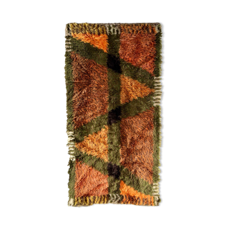 Tapis de Rya en laine verte suédoise du milieu du siècle