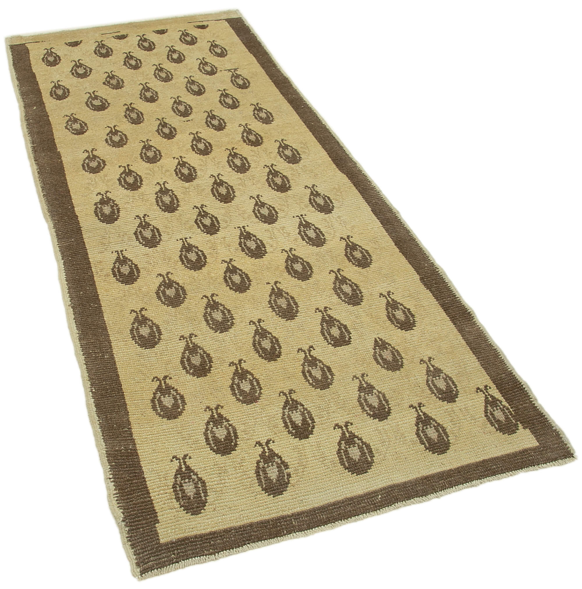 1950s hand-knotted unique turkish beige rug 88 cm x 215 cm