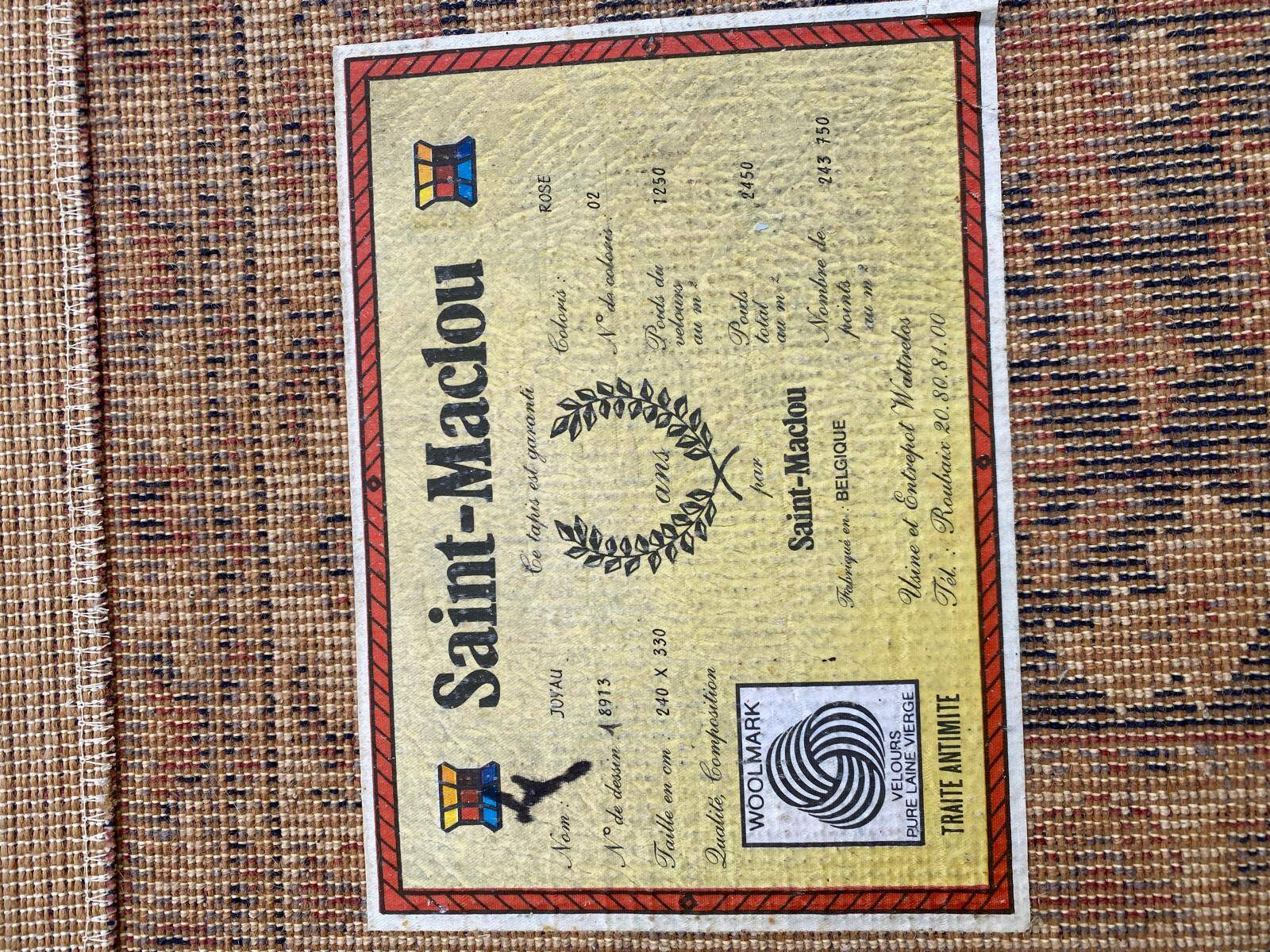 Saint Maclou Persian rug with flowers, wool velvet, burgundy, 240x330