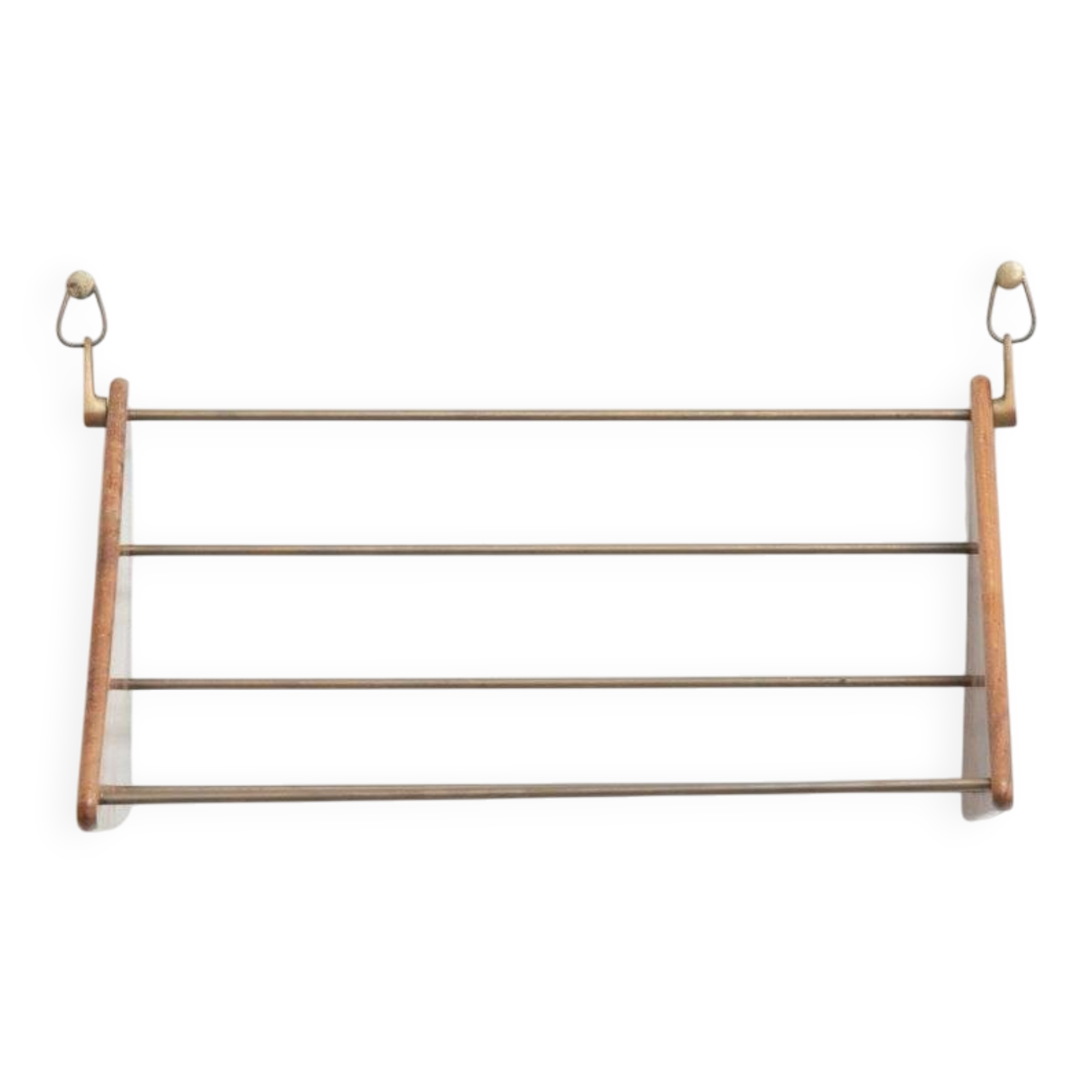 Wall-mounted walnut bookshelf by Carl Auböck, 1950s