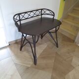 Vintage children's desk console bamboo rattan curved wood Thonet style 80s dark mahogany