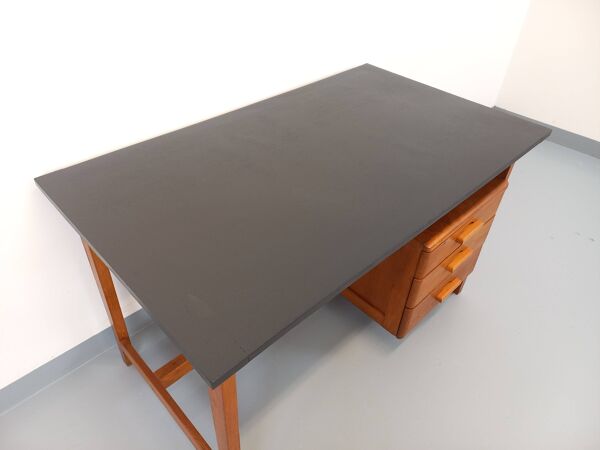 Bureau vintage en bois de chêne des années 60