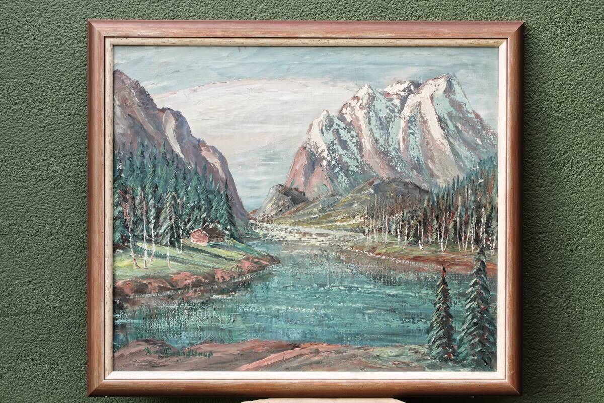 Oil on canvas, mountain landscape, signed Kaj Brandstrup.