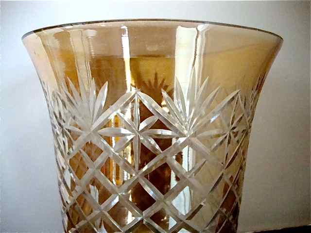 Amber-coloured iridescent crystal vase