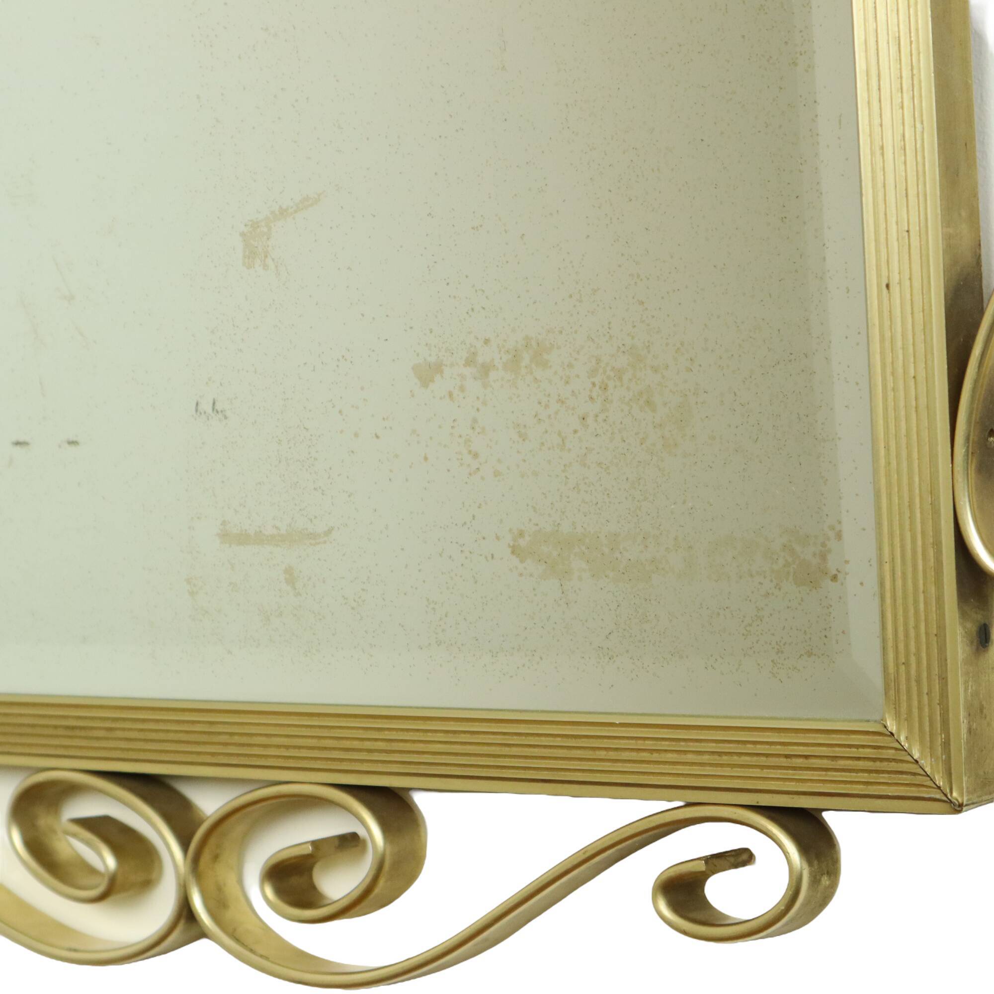 Hollywood regency mirror gold metal faceted mid-century 74cm