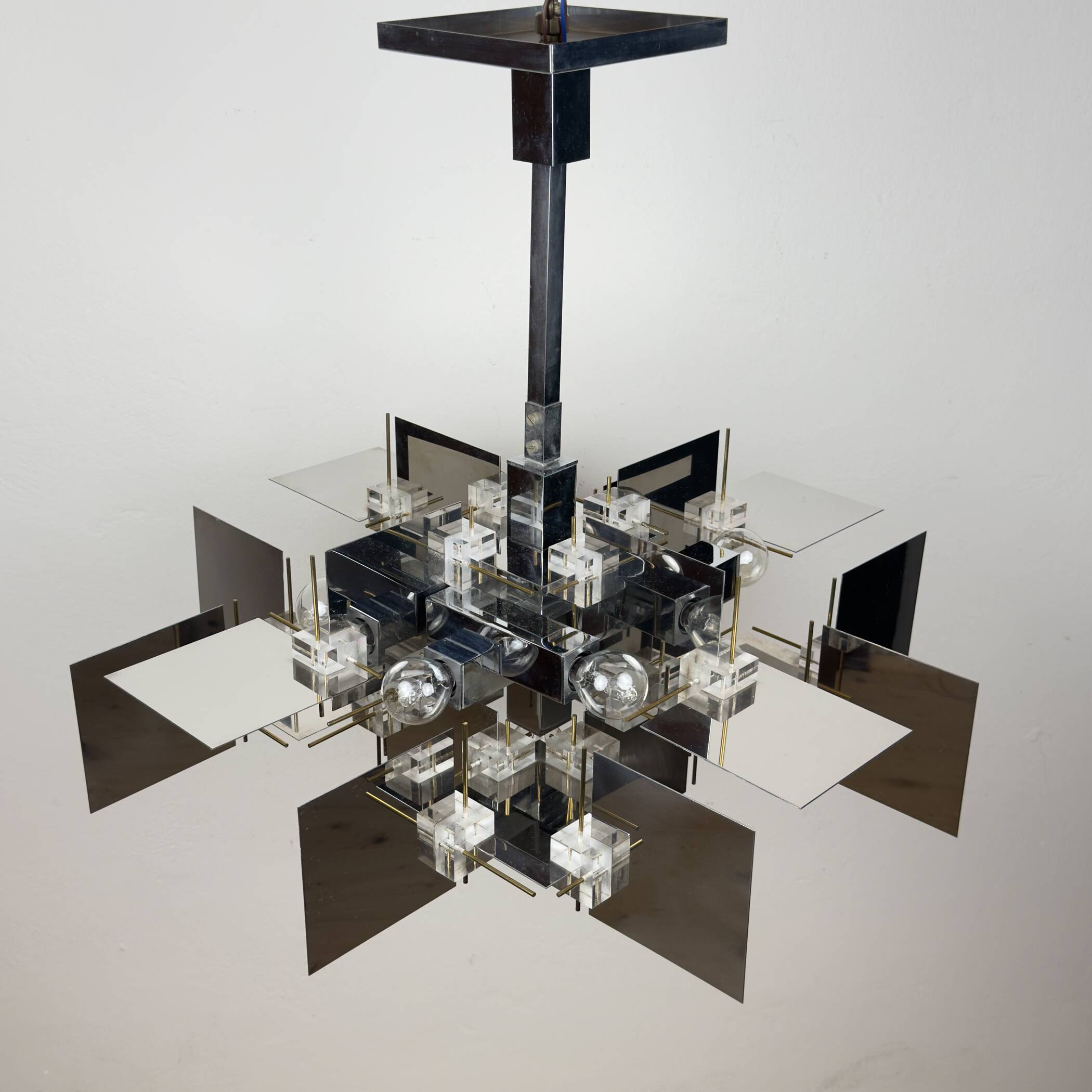 Vintage metal chandelier by Gaetano Sciolari, Italy, 1950s