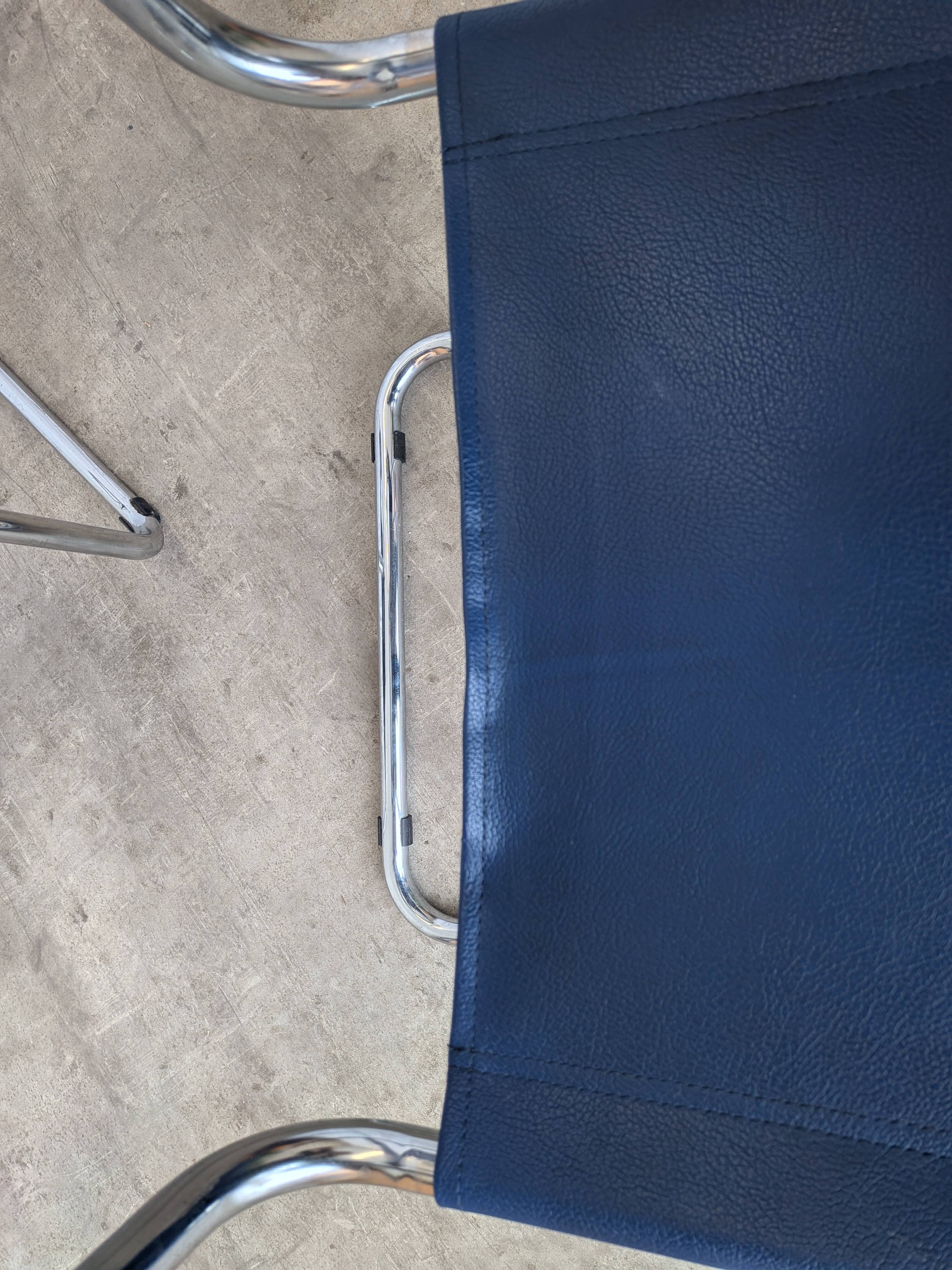 Set of 2 Vintage Mart Stam Style S34 Chair: Blue Leather, Bauhaus Design