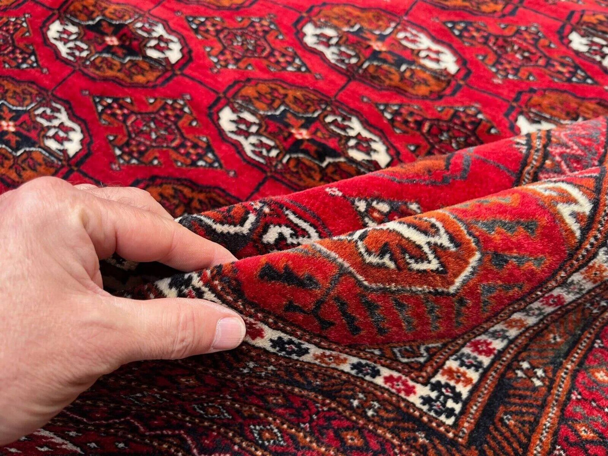 Antique Turkmen Tekke main carpet, 302x245 cm Turkoman Bokhara red black 2504