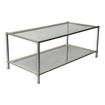 Chrome, gold and glass coffee table, 1970.