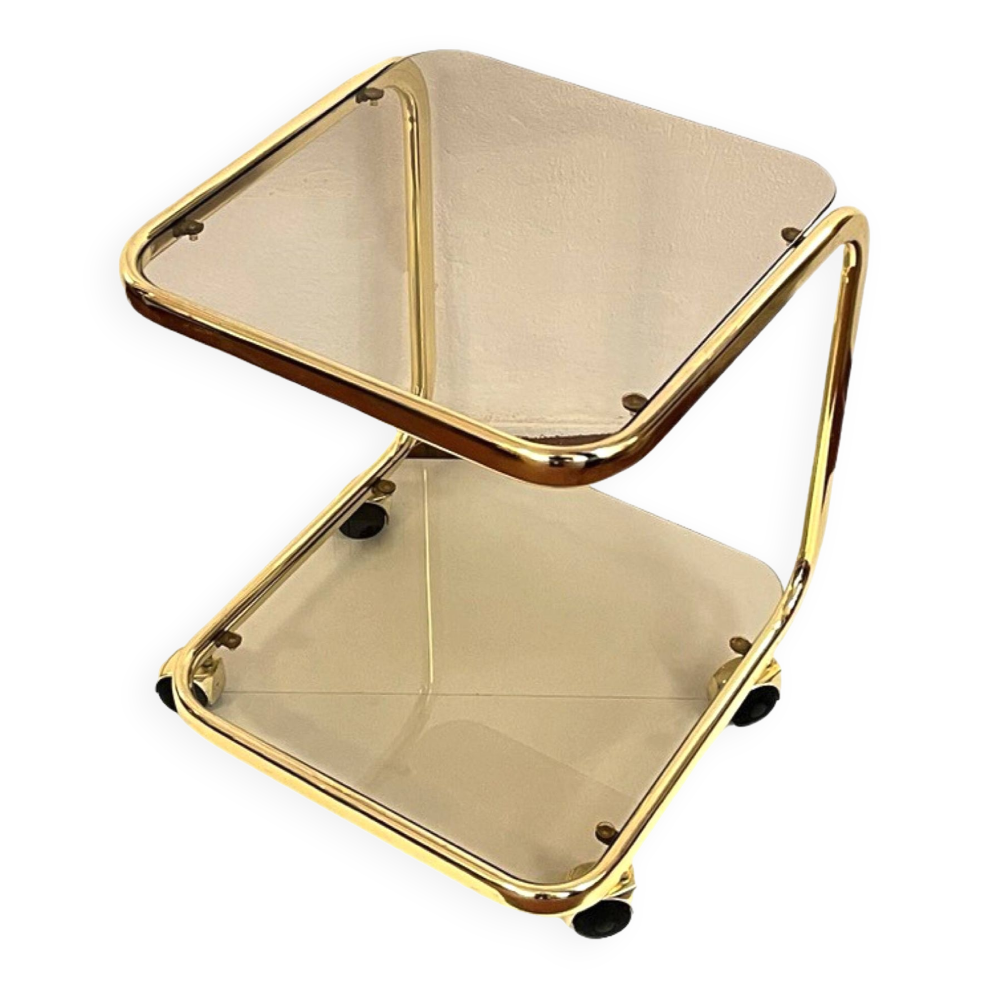 Glass mobile table | bar, Hollywood Regency style, Huwa-Spiegel, Germany 1970s