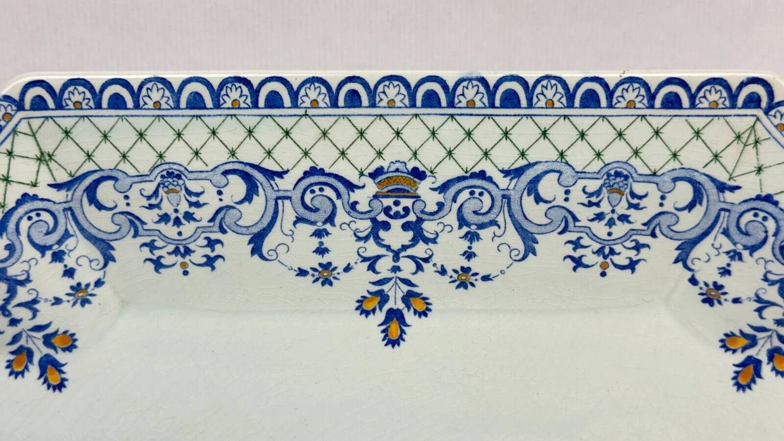 Gien, vegetable dish, soup tureen and its lid in fine earthenware, Rouen decoration.