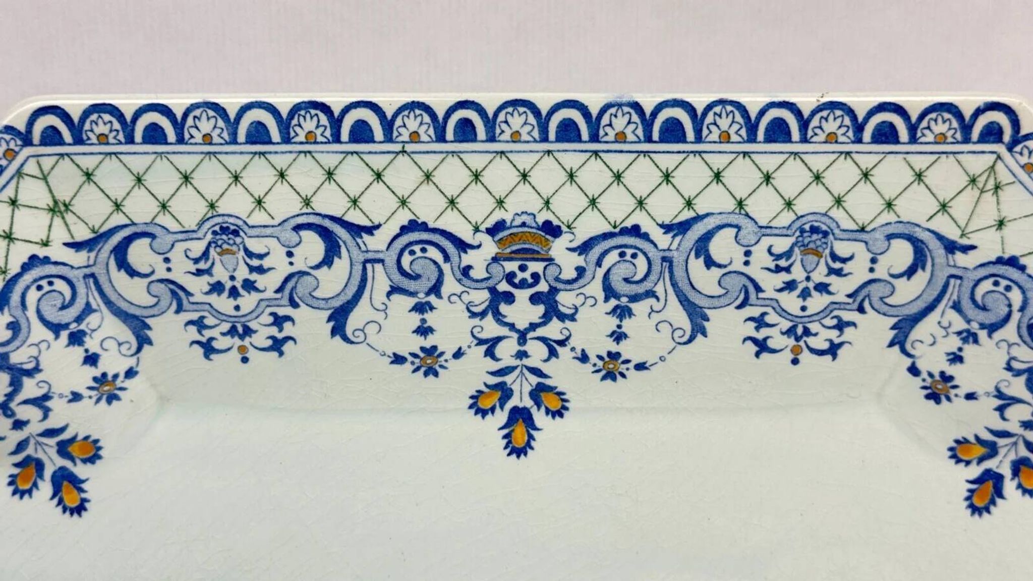 Gien, vegetable dish, soup tureen and its lid in fine earthenware, Rouen decoration.