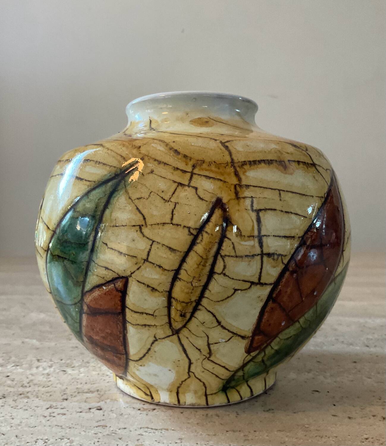 Signed enameled ceramic ball vase