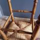 Turned wood stool, straw seat, vintage countryside