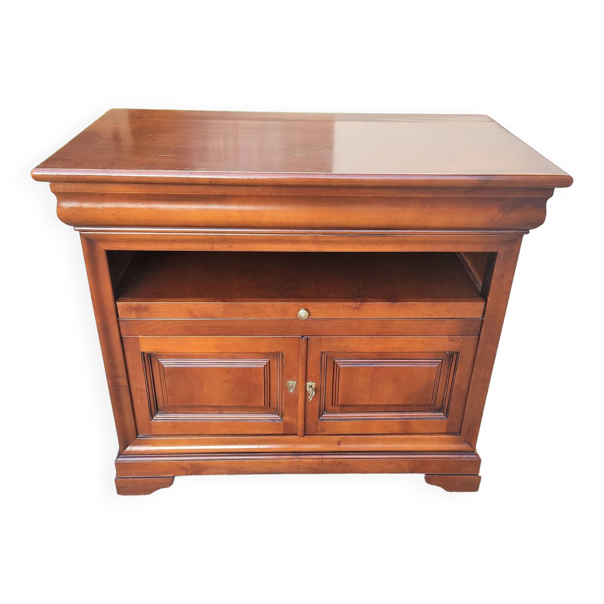 Tv cabinet 2 doors and 1 niche with Pull, in Cherry Solid Louis Philippe style.