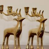 Paire de bougeoirs en laiton style cerfs du milieu du siècle