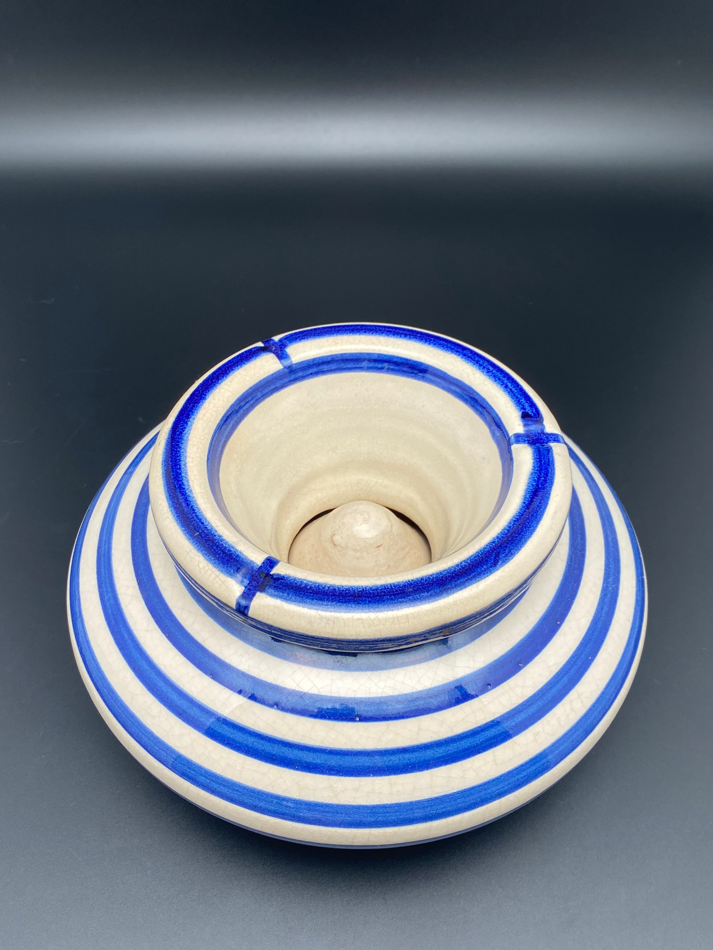 Moroccan ashtray with blue and white stripes