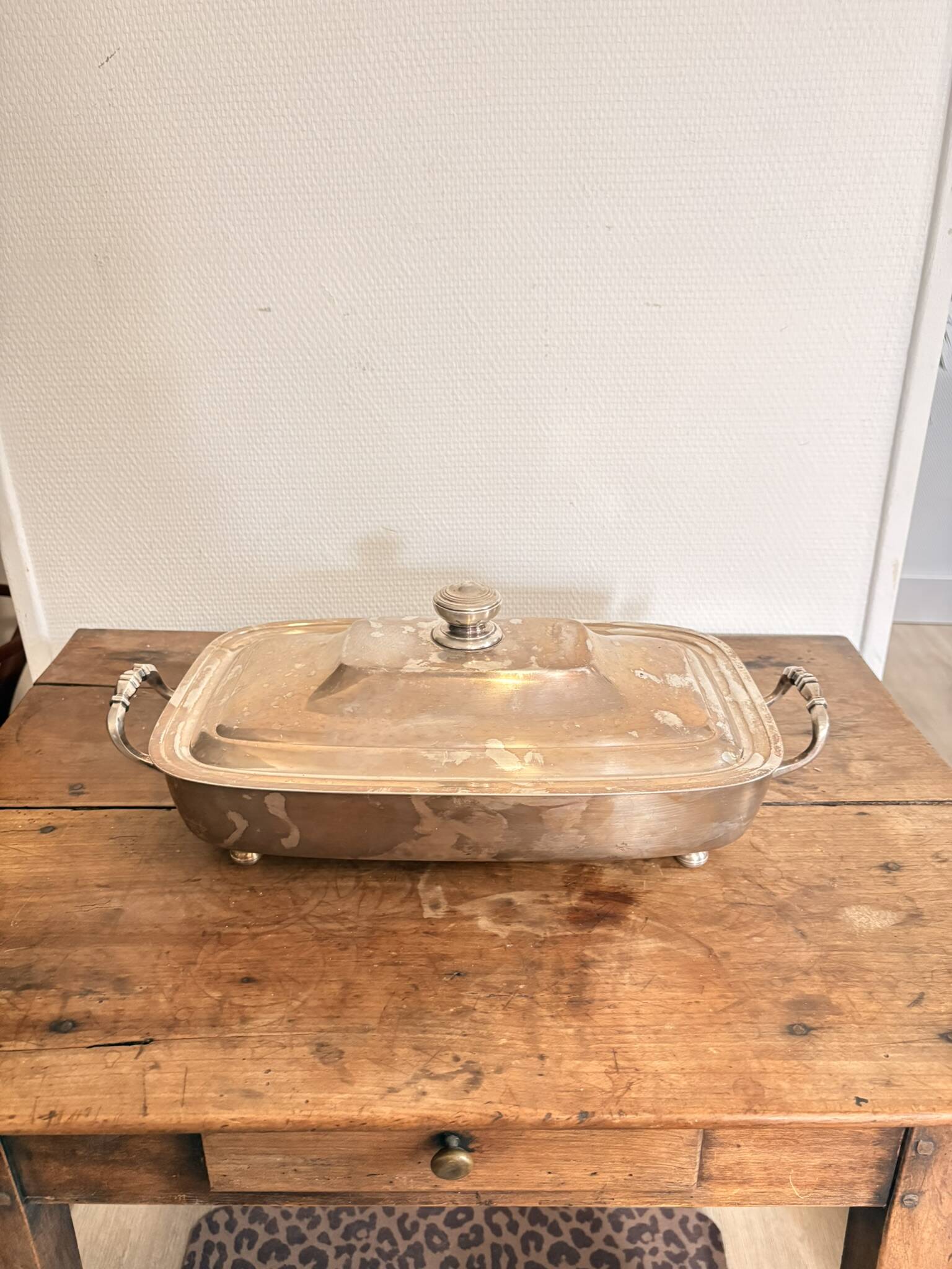 Plat couvert, légumier en métal argenté Fleuron Christofle