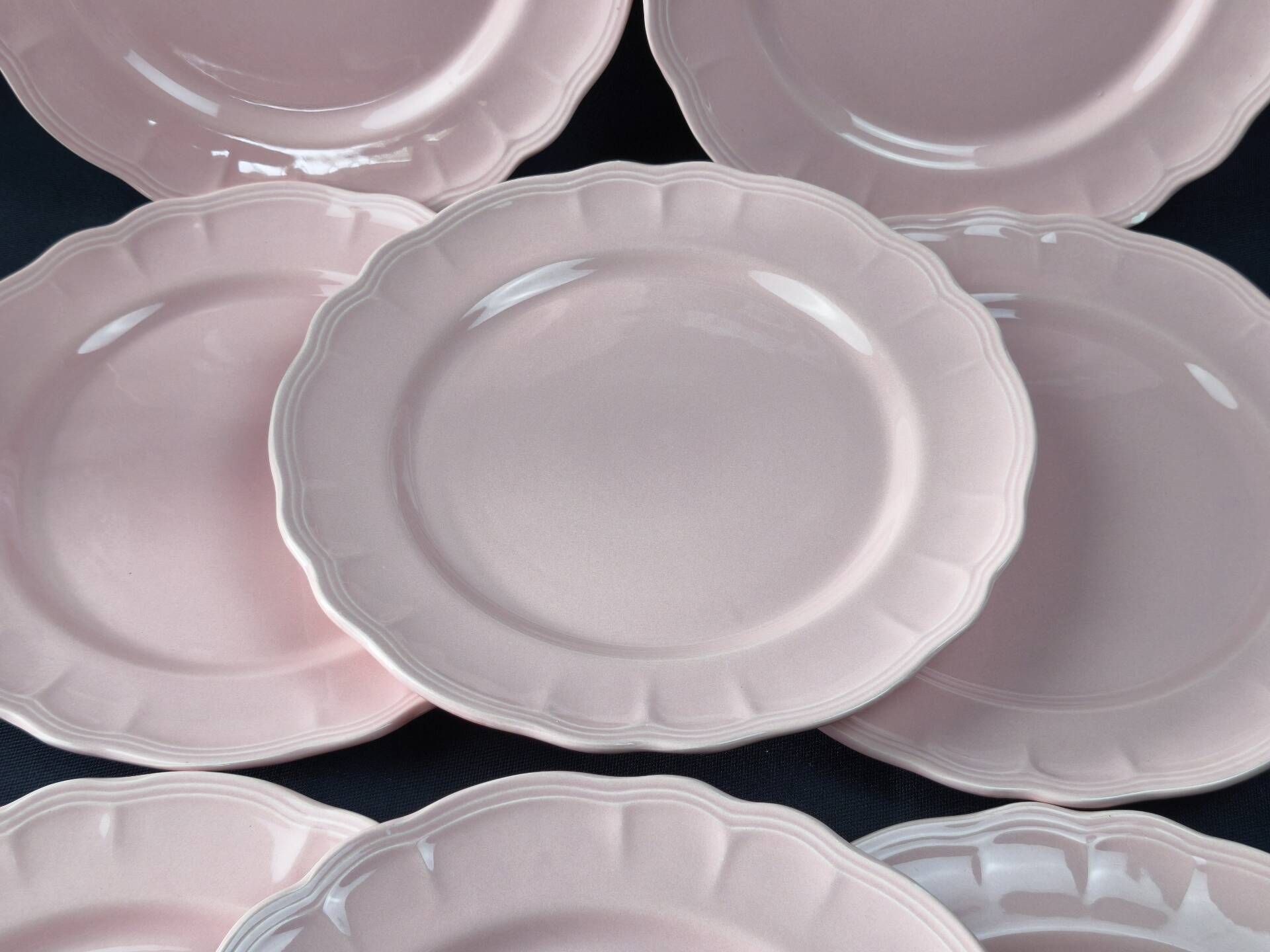 8 vintage dessert plates Salins powder pink