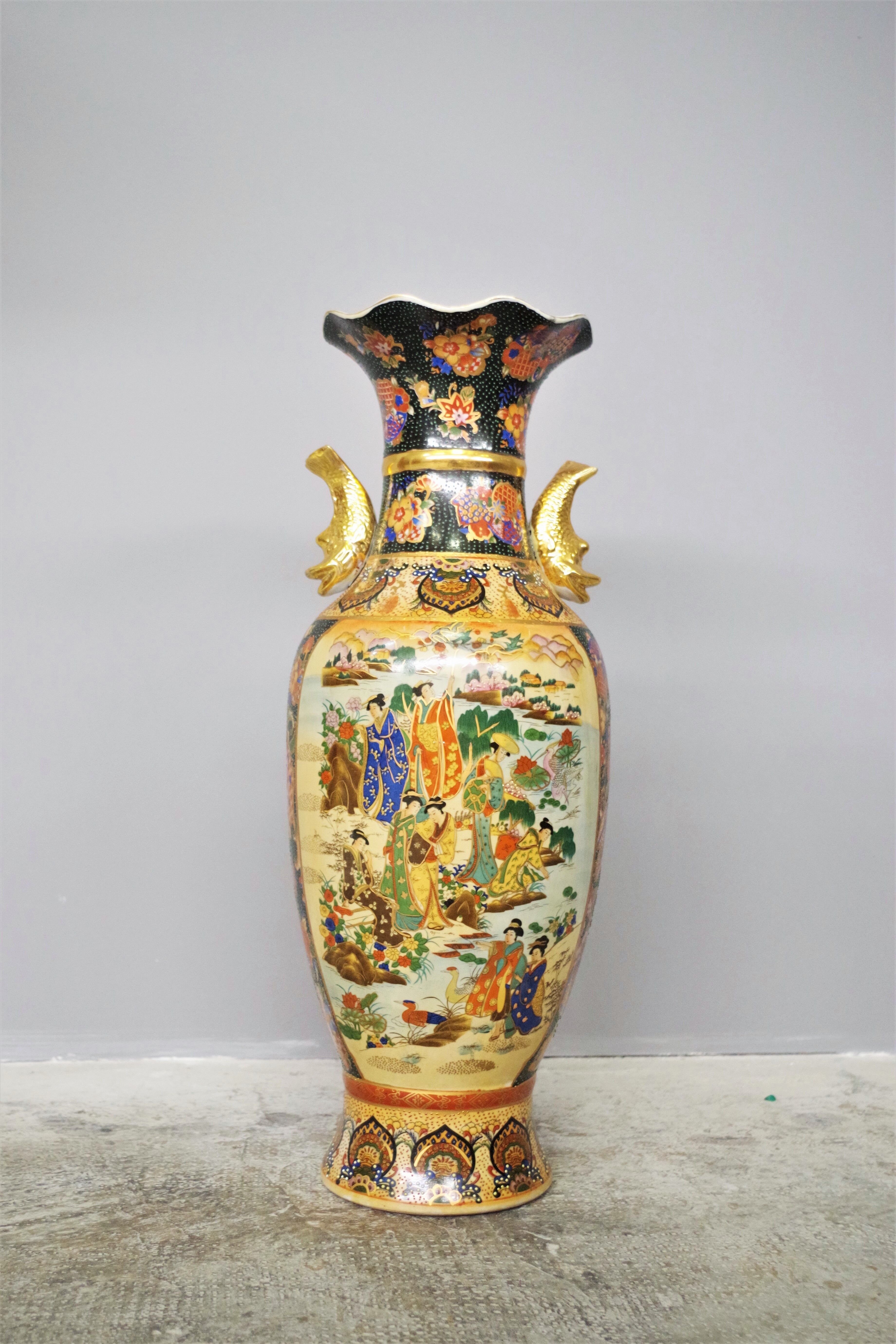 Hand-decorated Chinese Royal Ceramic Satsuma vase, 1960
