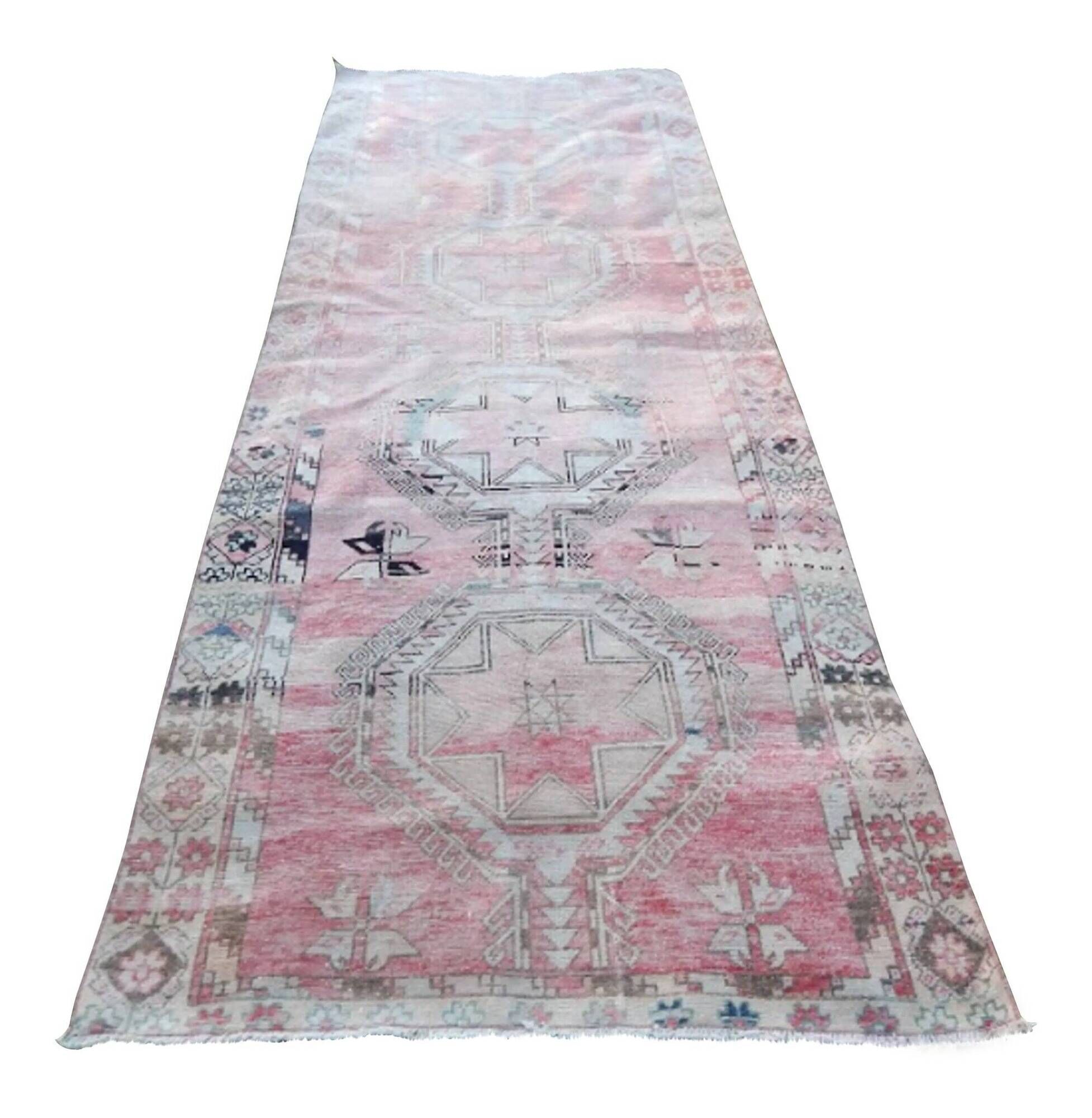 Vintage Turkish hallway rug 137x363 cm