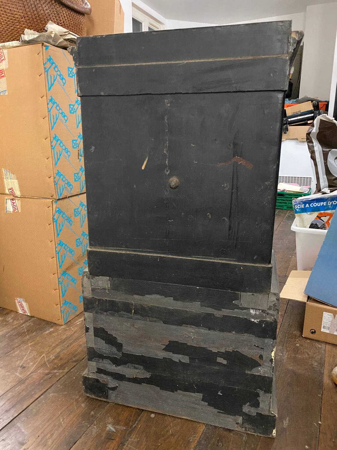 Old wooden and metal safe from the 19th century