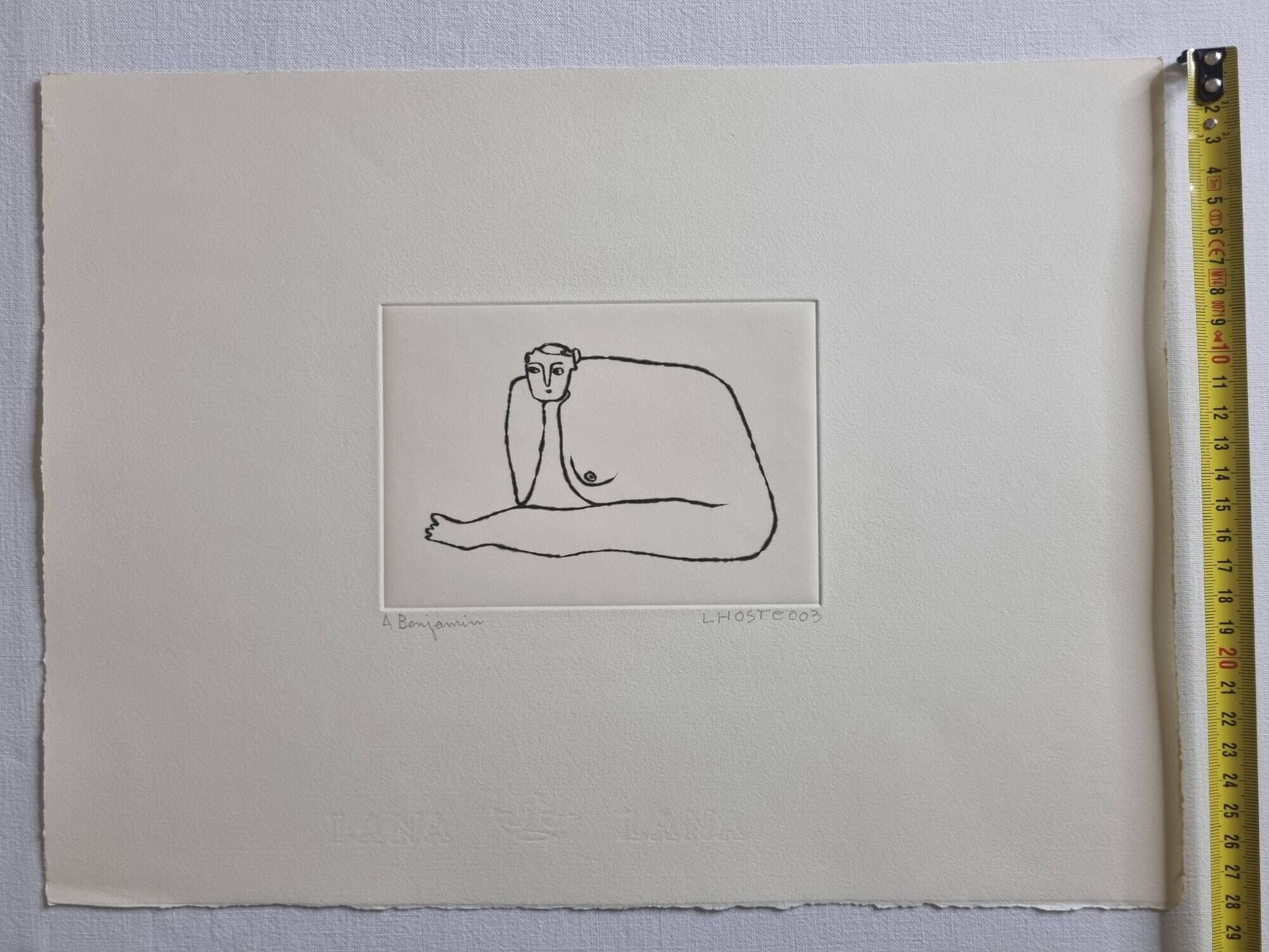 Meditative Figure in Aquatint on Lana Paper by Claude L'Hoste, 28 x 38 cm