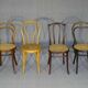 4 mismatched bistro chairs in wood and cane, Thonet, Horgen circa 1910