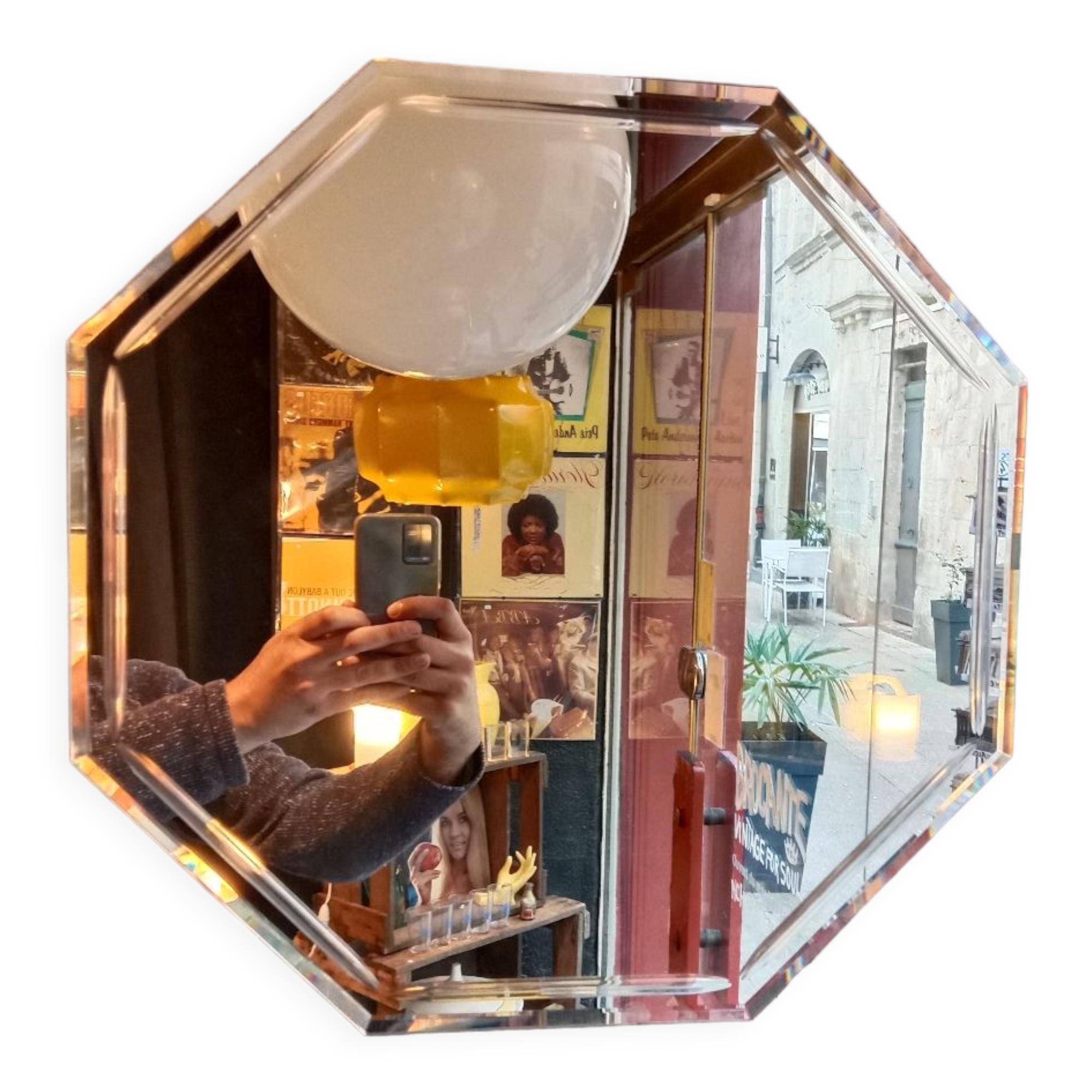 Vintage hexagonal beveled mirror