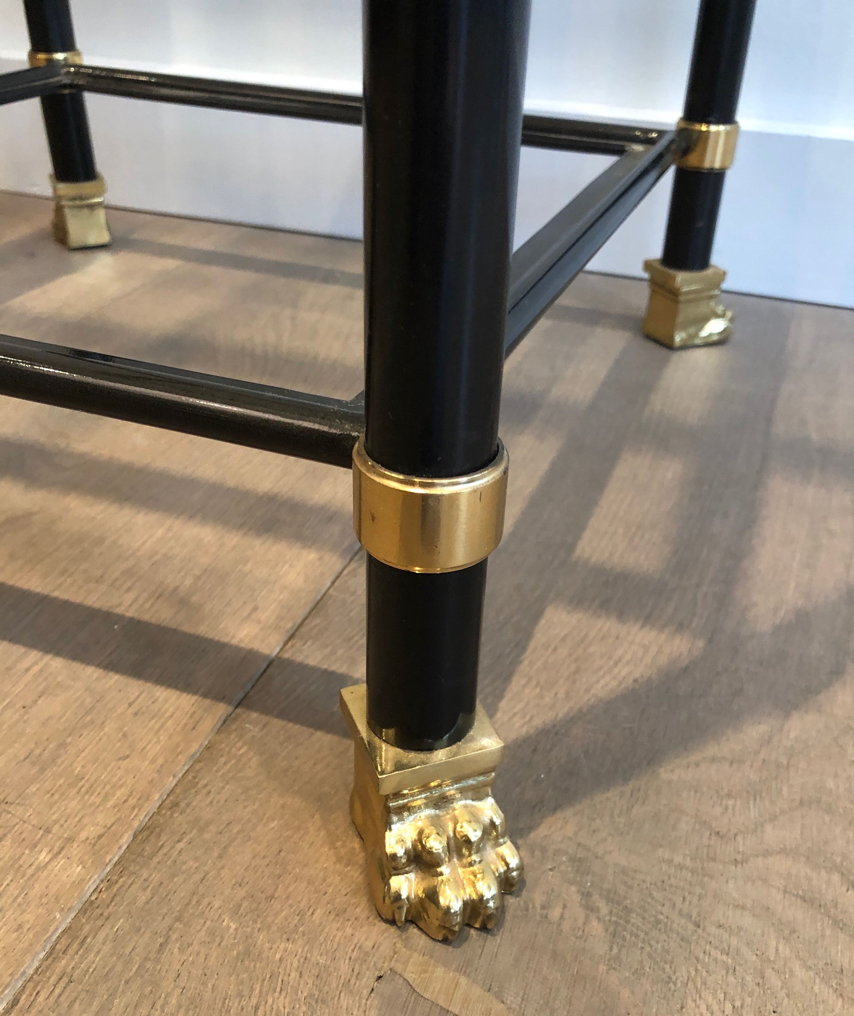 Pair of black lacquered metal and brass shelves. Guy Lefèvre for Maison Jansen. Circa 1970.