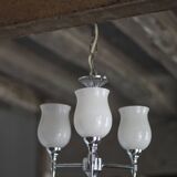 Vintage opaline pendant light, 3-light white opaline globe chandelier
