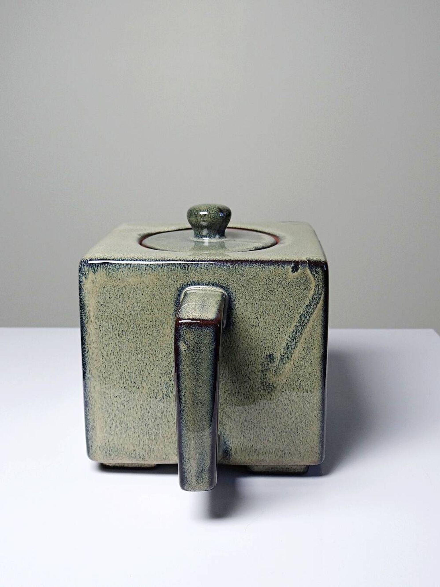 Service à thé chinois en terre cuite émaillée, théière et 4 tasses, années 1980