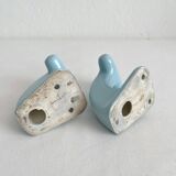 2 patères de salle de bain vintage en céramique bleue